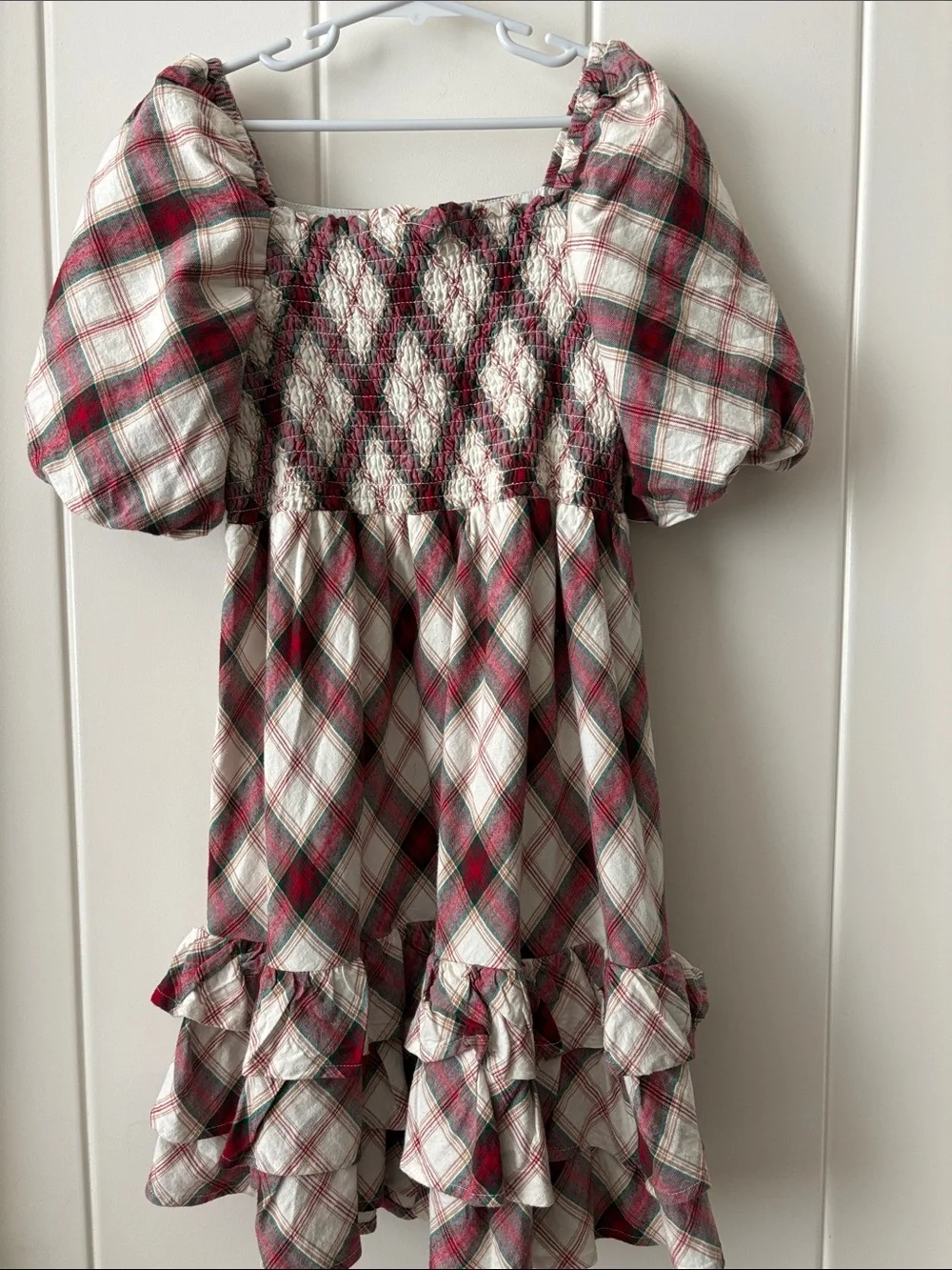 Gymboree Plaid Puff-Sleeve Dress in Red, Green, and Cream